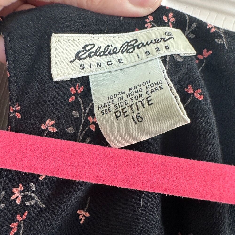 Eddie Bauer Black Floral Midi Dress Petite 16 Romantic Sleeveless y2k - Picture 4 of 5